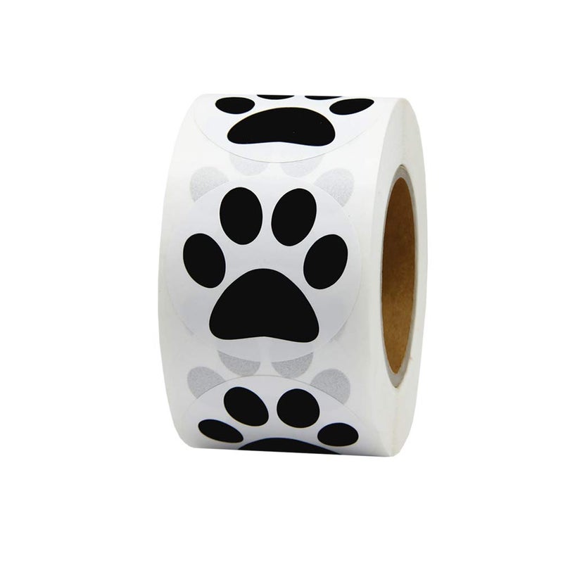 Hcode 1.5" Round Black Bear Paw Print Stickers Dog Puppy Paw Stickers 500 Pieces per Roll - Image 1